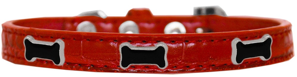 Black Bone Designer Croc Widget Collar for dogs, featuring a faux crocodile texture and stylish widgets.