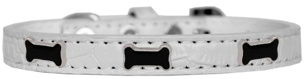 Black Bone Designer Croc Widget Collar for dogs, featuring a faux crocodile texture and stylish widgets.