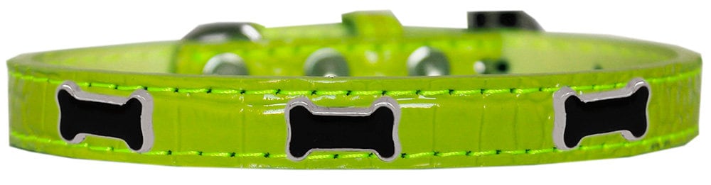 Black Bone Designer Croc Widget Collar for dogs, featuring a faux crocodile texture and stylish widgets.