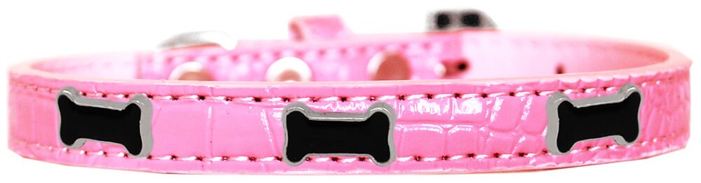 Black Bone Designer Croc Widget Collar for dogs, featuring a faux crocodile texture and stylish widgets.