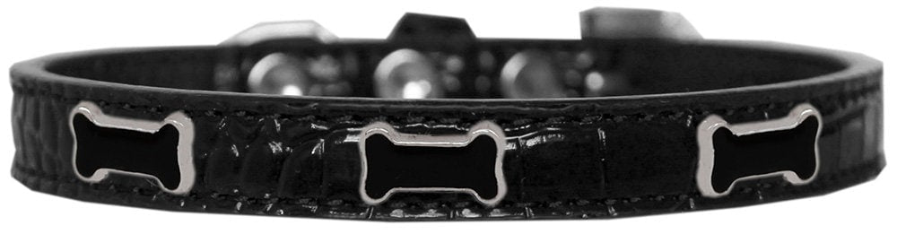 Black Bone Designer Croc Widget Collar for dogs, featuring a faux crocodile texture and stylish widgets.