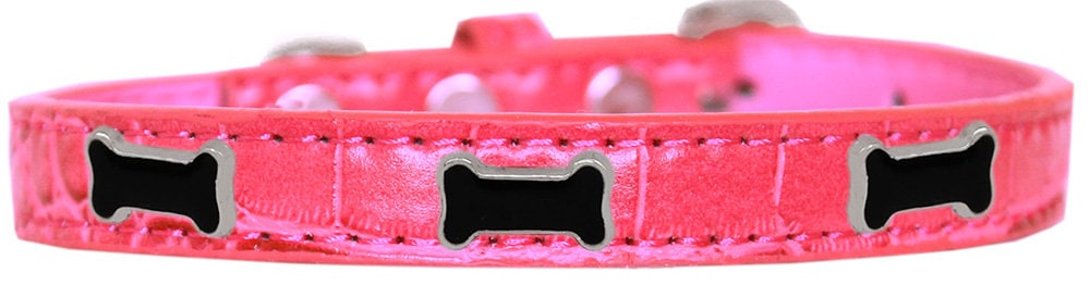 Black Bone Designer Croc Widget Collar for dogs, featuring a faux crocodile texture and stylish widgets.