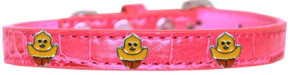 Chickadee Designer Croc Widget Collar featuring crystal hearts on a faux leather strap, showcasing elegance and style for pets.
