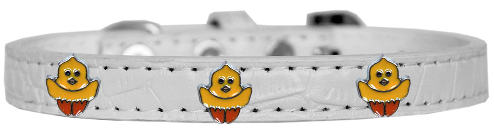 Chickadee Designer Croc Widget Collar featuring crystal hearts on a faux leather strap, showcasing elegance and style for pets.