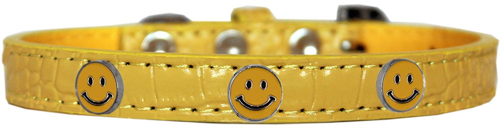 Happy Face Designer Croc Widget Collar for dogs, featuring colorful widgets and a stylish faux crocodile design.