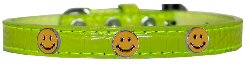 Happy Face Designer Croc Widget Collar for dogs, featuring colorful widgets and a stylish faux crocodile design.