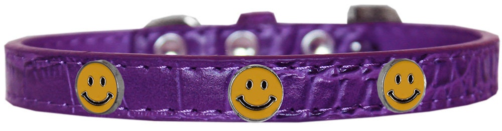 Happy Face Designer Croc Widget Collar for dogs, featuring colorful widgets and a stylish faux crocodile design.