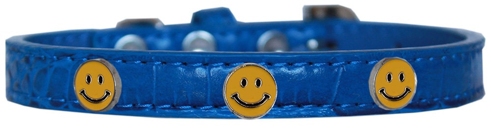Happy Face Designer Croc Widget Collar for dogs, featuring colorful widgets and a stylish faux crocodile design.