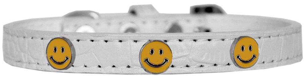 Happy Face Designer Croc Widget Collar for dogs, featuring colorful widgets and a stylish faux crocodile design.