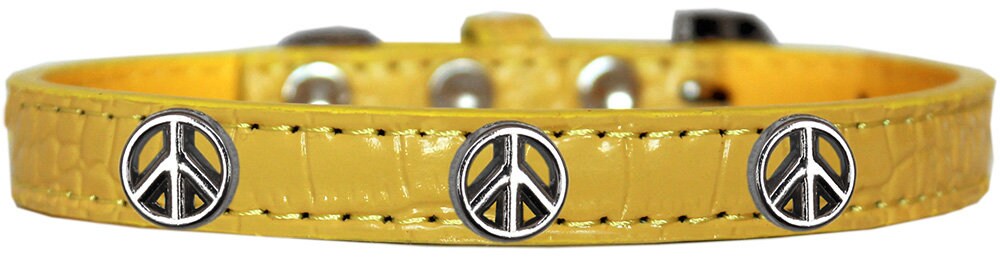 Designer Croc Widget Collar for dogs featuring a peace sign design, showcasing its stylish faux crocodile texture.