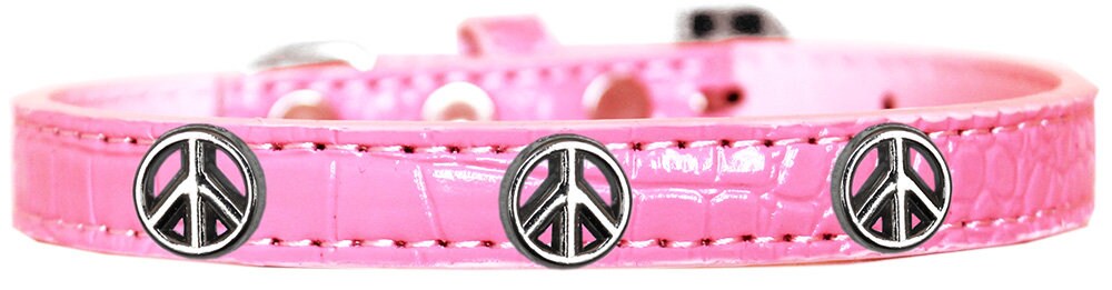 Designer Croc Widget Collar for dogs featuring a peace sign design, showcasing its stylish faux crocodile texture.