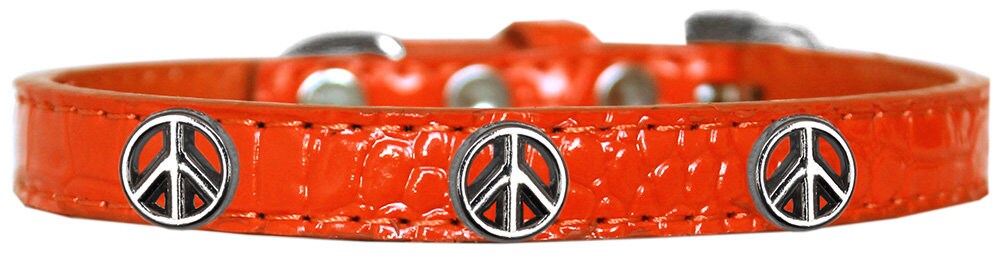 Designer Croc Widget Collar for dogs featuring a peace sign design, showcasing its stylish faux crocodile texture.