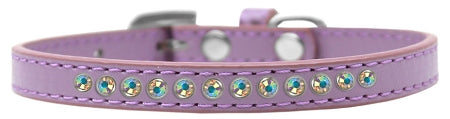 Stylish dog collar featuring Aurora Borealis crystals on faux leather, showcasing elegance and comfort for pets.