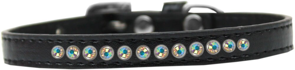 Stylish dog collar featuring Aurora Borealis crystals on faux leather, showcasing elegance and comfort for pets.