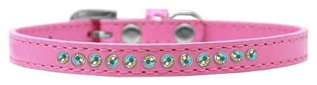 Stylish dog collar featuring Aurora Borealis crystals on faux leather, showcasing elegance and comfort for pets.