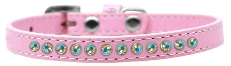 Stylish dog collar featuring Aurora Borealis crystals on faux leather, showcasing elegance and comfort for pets.