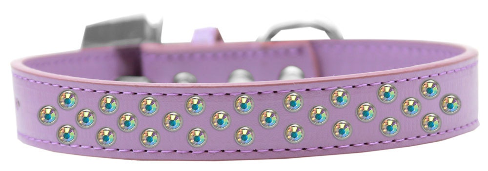 Aurora Borealis Crystal Rimsets dog collar featuring three rows of sparkling crystals on a soft faux leather base, with a crystal buckle.
