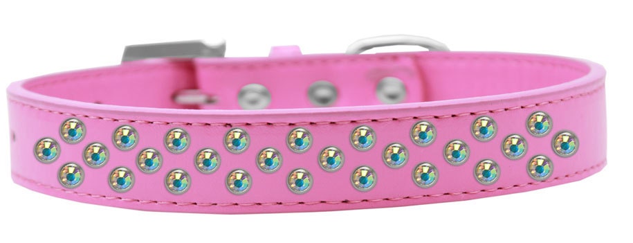 Aurora Borealis Crystal Rimsets dog collar featuring three rows of sparkling crystals on a soft faux leather base, with a crystal buckle.