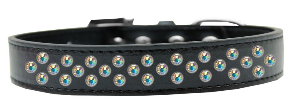 Aurora Borealis Crystal Rimsets dog collar featuring three rows of sparkling crystals on a soft faux leather base, with a crystal buckle.