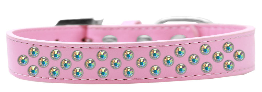 Aurora Borealis Crystal Rimsets dog collar featuring three rows of sparkling crystals on a soft faux leather base, with a crystal buckle.