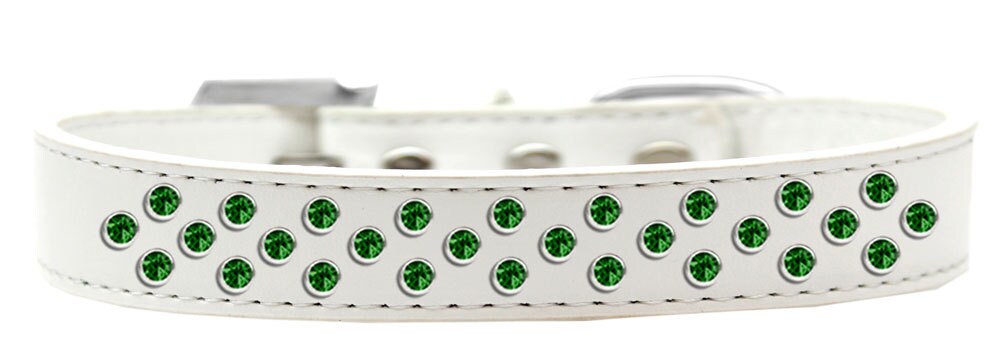 Emerald Green Crystal Sprinkles dog collar featuring three rows of sparkling crystals on soft faux leather.