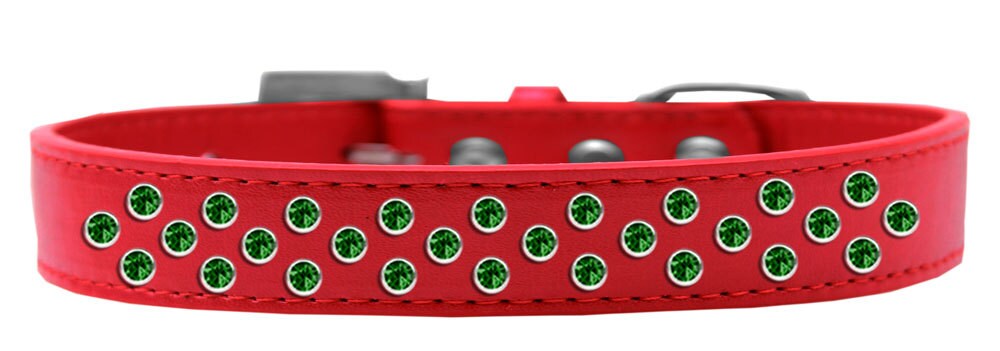 Emerald Green Crystal Sprinkles dog collar featuring three rows of sparkling crystals on soft faux leather.