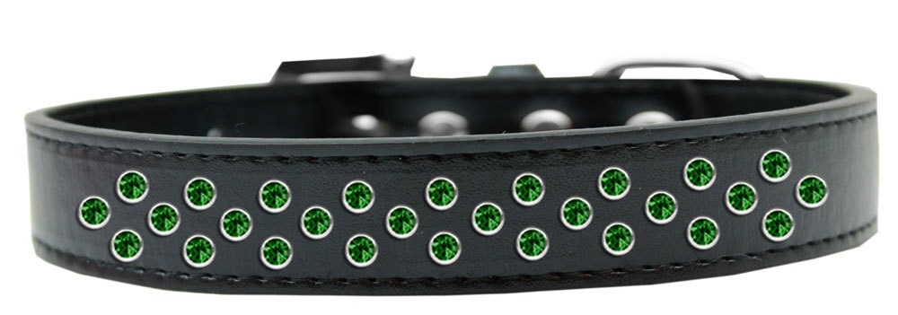 Emerald Green Crystal Sprinkles dog collar featuring three rows of sparkling crystals on soft faux leather.