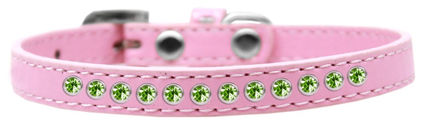 Lime Green Crystal Rimsets dog collar featuring bright pink crystals and a crystal buckle, made from soft faux leather.