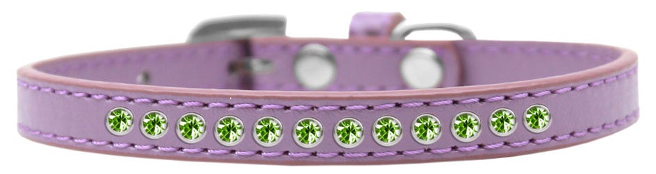 Lime Green Crystal Rimsets dog collar featuring bright pink crystals and a crystal buckle, made from soft faux leather.