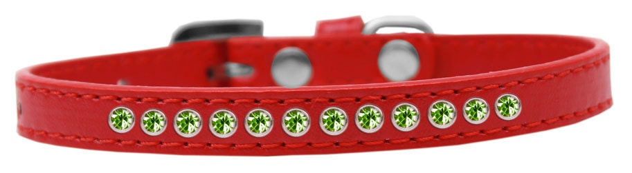 Lime Green Crystal Rimsets dog collar featuring bright pink crystals and a crystal buckle, made from soft faux leather.