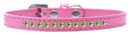 Lime Green Crystal Rimsets dog collar featuring bright pink crystals and a crystal buckle, made from soft faux leather.