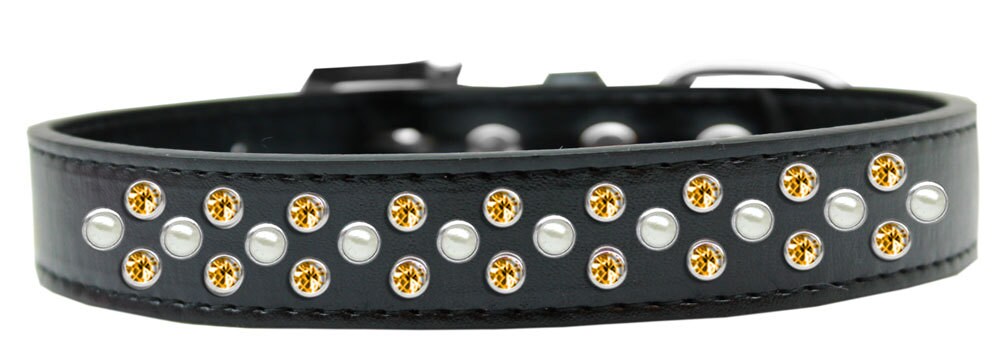 Elegant dog collar featuring pearl and yellow crystal rimsets, designed for stylish pets.
