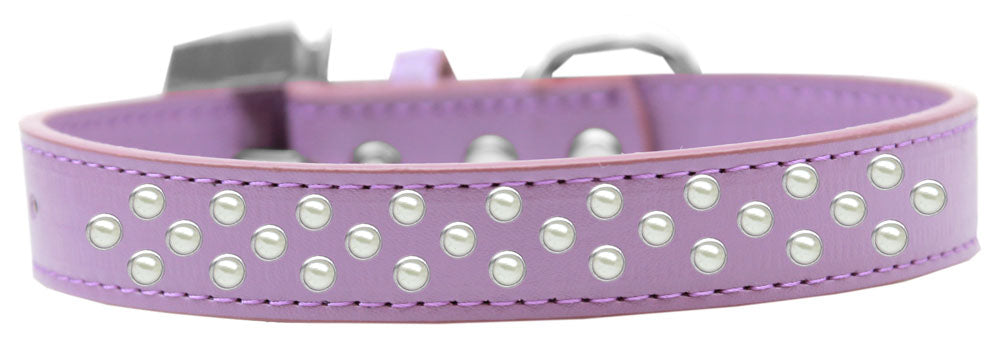 Elegant faux leather dog collar with three rows of pearl crystals, perfect for stylish pets.