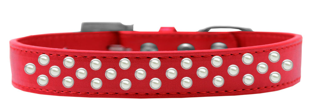 Elegant faux leather dog collar with three rows of pearl crystals, perfect for stylish pets.