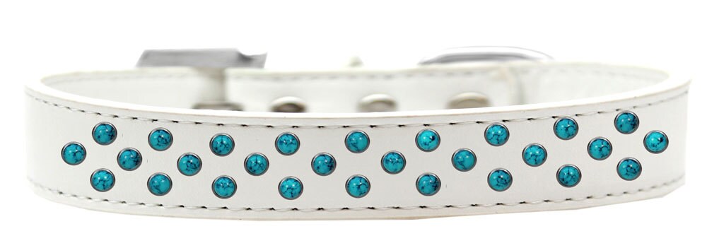 Stylish Southwest Turquoise Pearl Rimsets dog collar with three rows of sparkling crystals on a soft faux leather base.