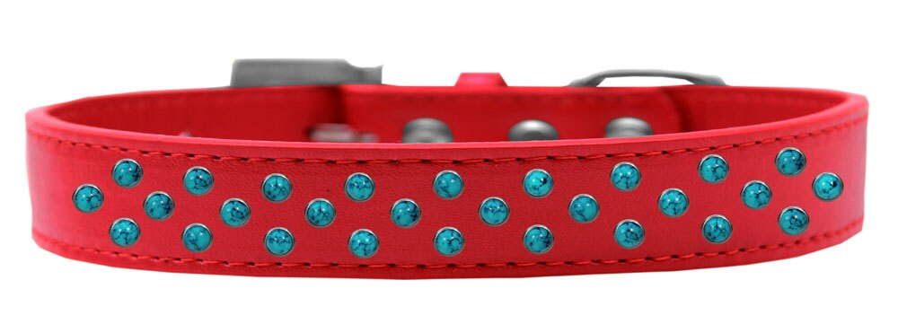 Stylish Southwest Turquoise Pearl Rimsets dog collar with three rows of sparkling crystals on a soft faux leather base.
