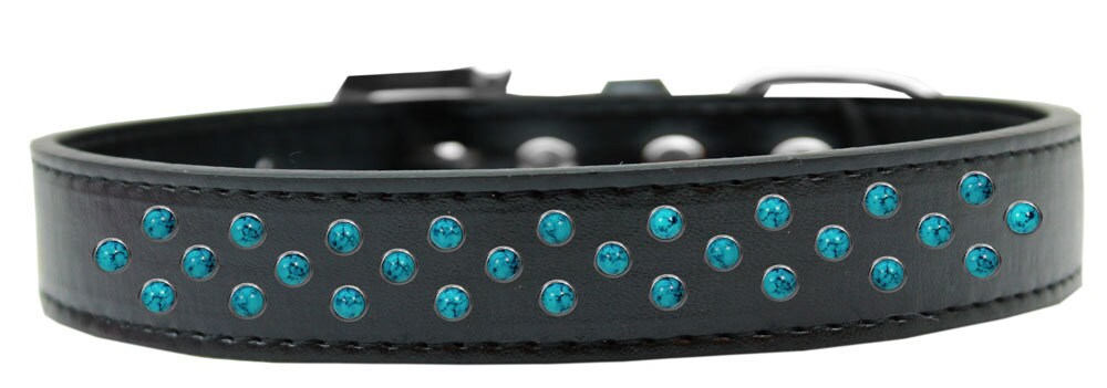 Stylish Southwest Turquoise Pearl Rimsets dog collar with three rows of sparkling crystals on a soft faux leather base.