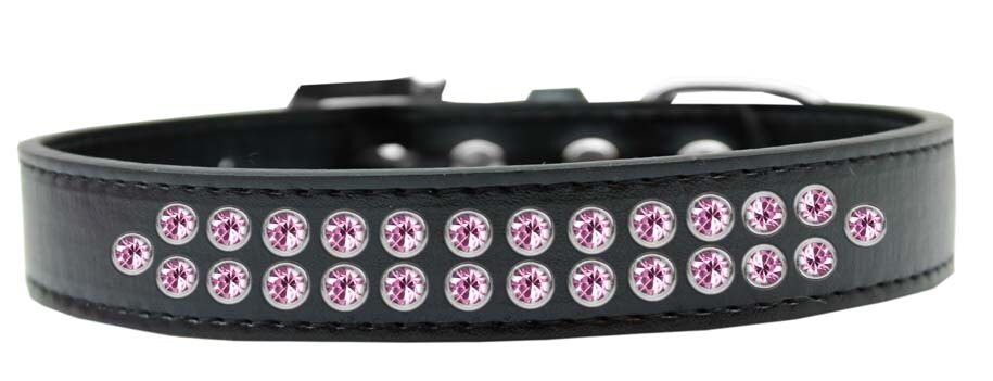 Light pink dog collar with two rows of crystal rimsets, featuring a crystal buckle and faux leather material.