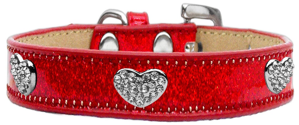 A stylish dog collar featuring clear crystal hearts on an ice cream-themed design, perfect for pets who love elegance.