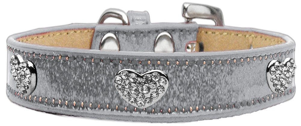 A stylish dog collar featuring clear crystal hearts on an ice cream-themed design, perfect for pets who love elegance.