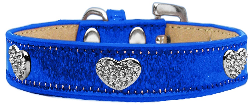 A stylish dog collar featuring clear crystal hearts on an ice cream-themed design, perfect for pets who love elegance.