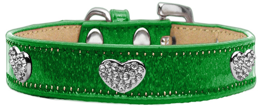 A stylish dog collar featuring clear crystal hearts on an ice cream-themed design, perfect for pets who love elegance.