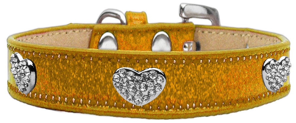 A stylish dog collar featuring clear crystal hearts on an ice cream-themed design, perfect for pets who love elegance.