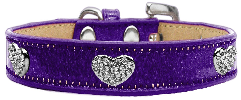 A stylish dog collar featuring clear crystal hearts on an ice cream-themed design, perfect for pets who love elegance.