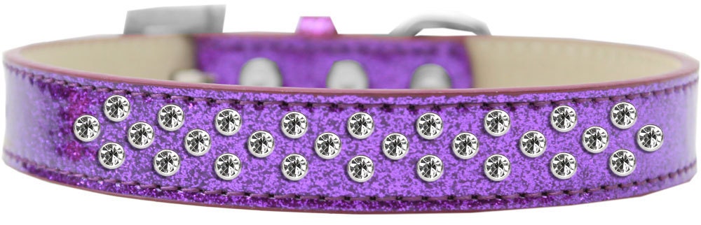 Elegant dog collar with clear crystal and pearl sprinkles, designed for pets, showcasing a soft leather material.