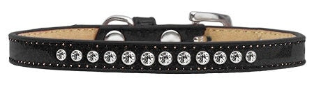 A stylish dog collar featuring clear crystal stones and a crystal buckle, designed for pets with elegance and comfort in mind.