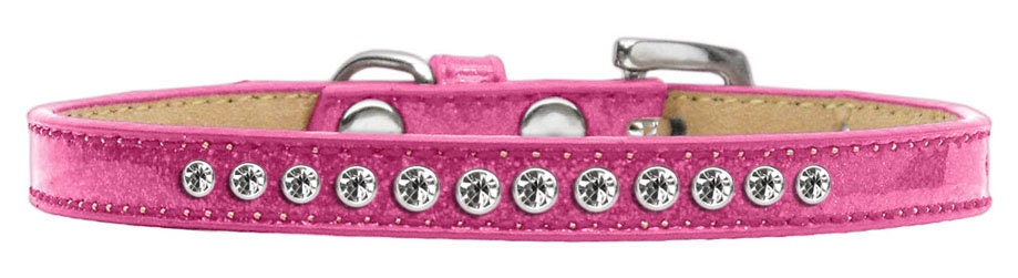 A stylish dog collar featuring clear crystal stones and a crystal buckle, designed for pets with elegance and comfort in mind.