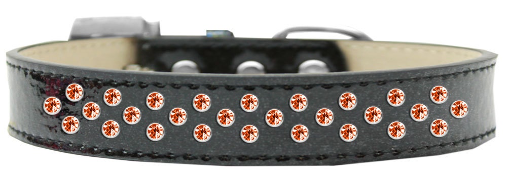 Orange Crystal Rimsets Sprinkles dog collar featuring three rows of sparkling crystals and pearls on soft leather.