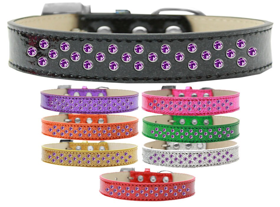 Purple Crystal Rimsets Ice Cream Dog Collar with sparkling pearl and crystal stones, designed for elegance and comfort.