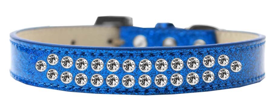 Elegant Dog Ice Cream Collar with two rows of clear crystals, made from soft leather, showcasing a crystal buckle.